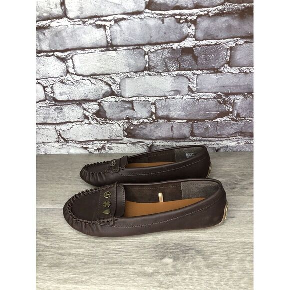 Lucky Brand LP-Astuddi Brown Leather Peace Heart Clover Loafer Moccasins Women 8 - Picture 1 of 16